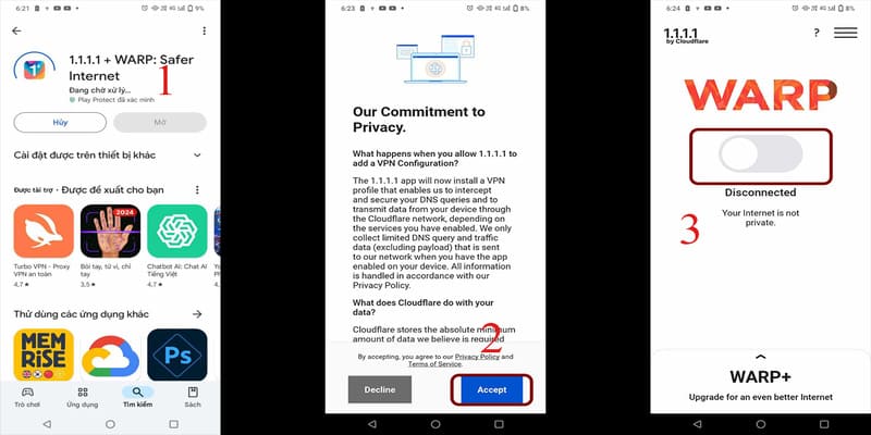 Các bước tải VPN 1.1.1.1 nhanh về di động 